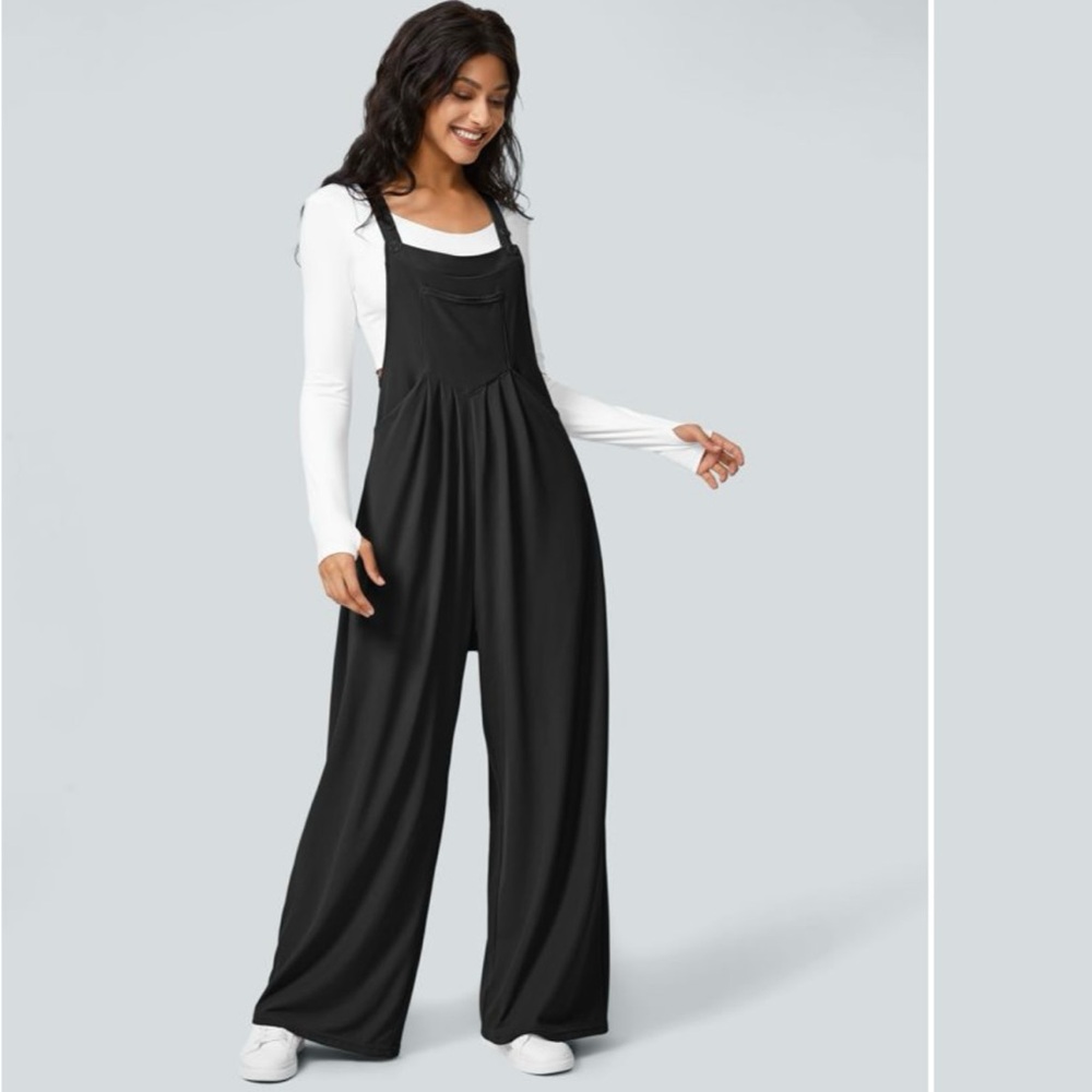 HALARA Black Wide-Leg Jumpsuit with Square Neckline